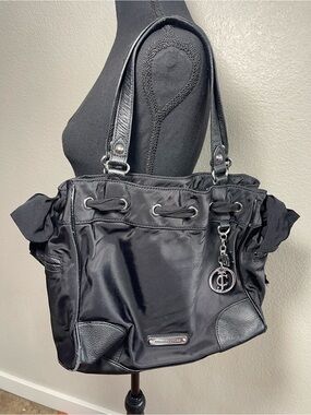 Juicy Couture Vintage Y2K Black Shoulder Tote Bag with Charm Designer Purse